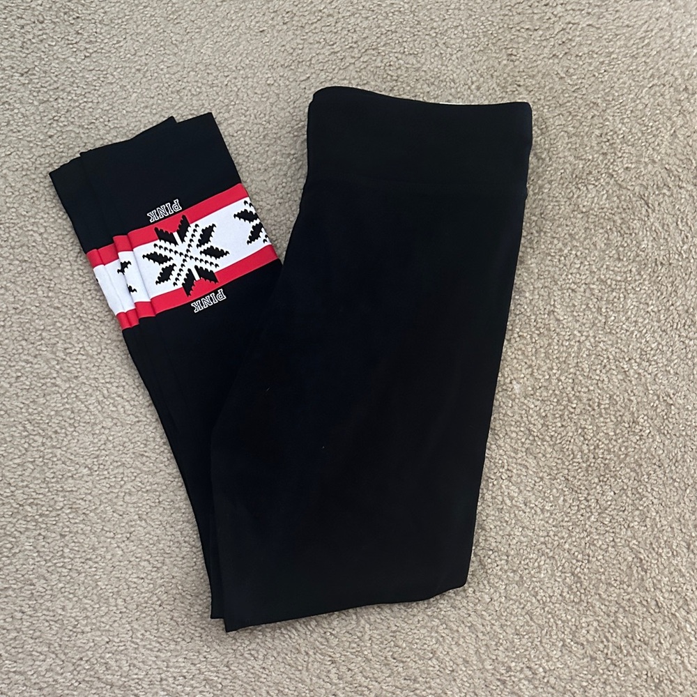PINK Victoria's Secret Black Leggings with Snowflake Pattern